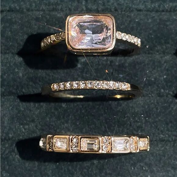 3pcs Elegant Stacking Rings 14k Plated Paved Shining Zirconia - Picture 2 of 7